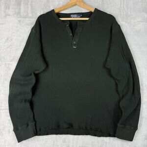 Polo Ralph Lauren Waffle Y2K Knit Henley Dark Green Men Size XL Classic Thermal